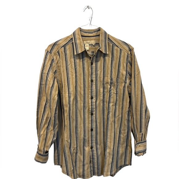 The Territory Ahead Medium Men's Shirt Yellow Blue Striped Long Sleeve Button Up - Picture 1 of 4